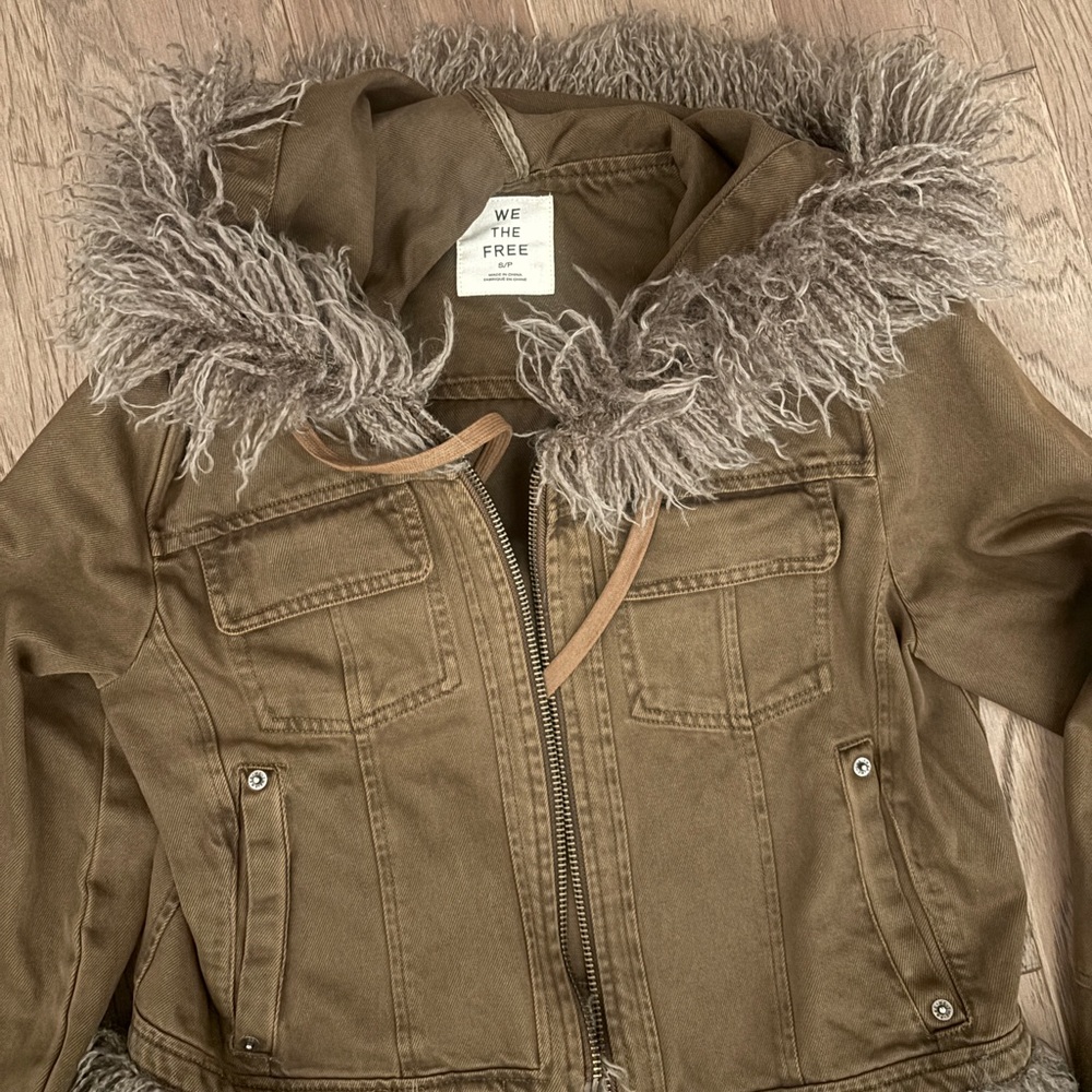 Free People Faux-Fur Trim Hooded Utility Jacket - - Picture 2 of 6